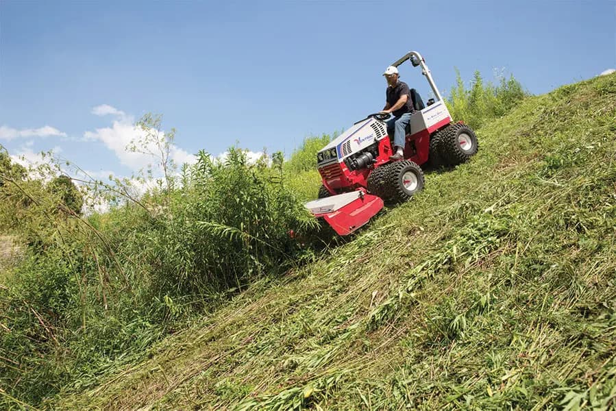 A Ventrac mower navigates a tough hill in California.